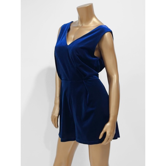 Topshop Navy Blue Velvet Black Lace Open Back Romper Size 10 - Picture 5 of 9